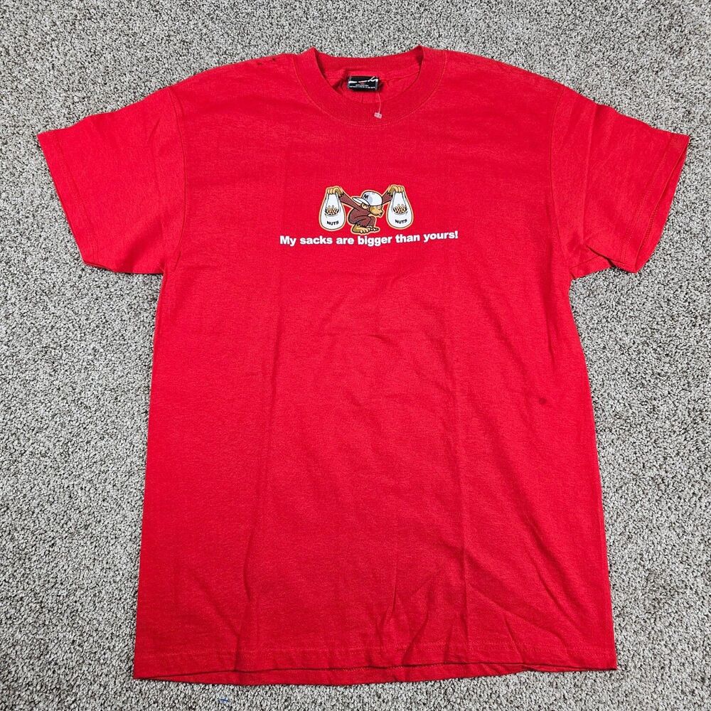 Vintage ODM Shirt Mens Medium Red My Sacks Are Bigger Y2K Peanut Monkey Funny